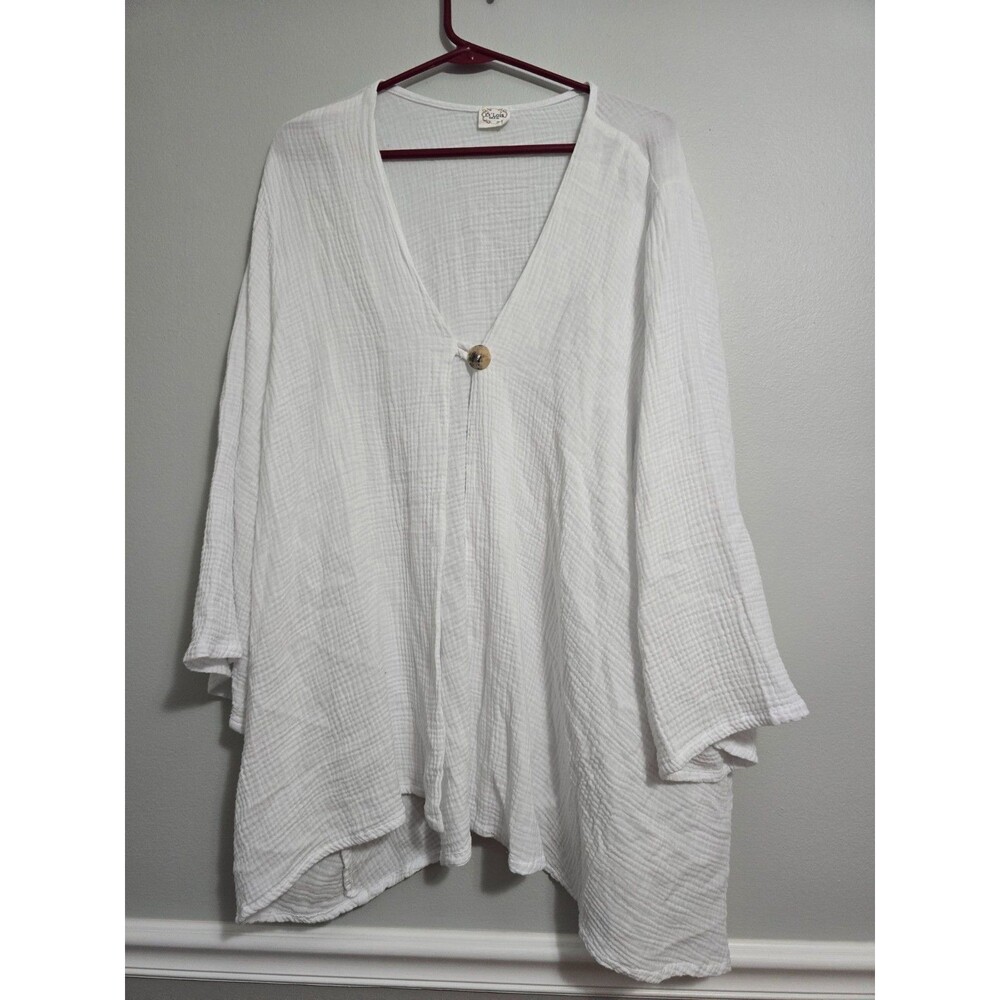 Et Lois Top Size 2X Womens White Gauzy Lagenlook Tunic Pockets Blouse